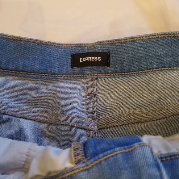 Express light blue skinny ankle distressed midrise raw hem jean 10 long - Picture 4 of 11